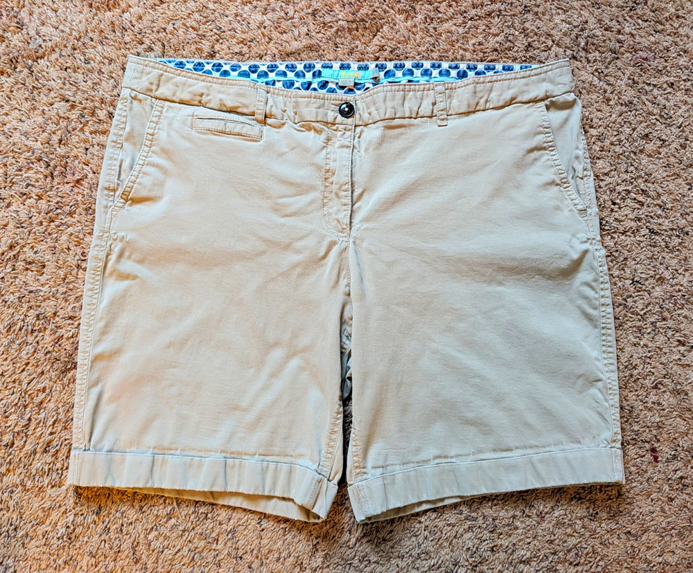 Boden Women's 16 Chino Stretch Shorts Khaki Cotton Blend Pockets Button Zip